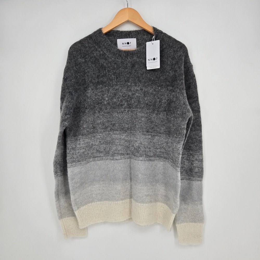 NWT $315 NN07 Mens L Gray Gradient Ombre Sweater Extra Fine Knit Mohair/Alpaca